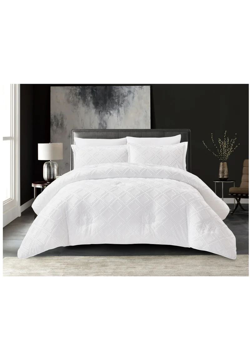 Donetella Comforter Set 4-Pcs Single Size Designer Tufted Embroidery Bed Set Fits 170x230 Cms (350 GSM) With Down Alternative Filling,White