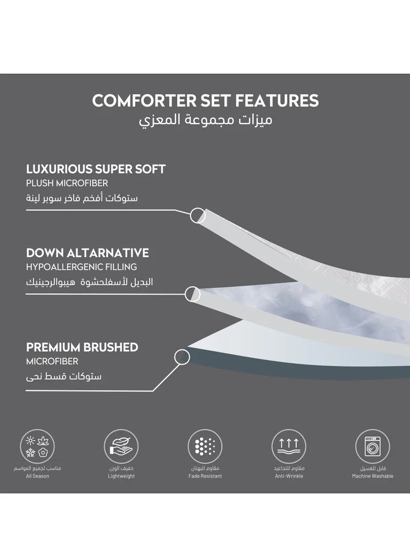 Donetella Comforter Set 4-Pcs Single Size Designer Tufted Embroidery Bed Set Fits 170x230 Cms (350 GSM) With Down Alternative Filling,White