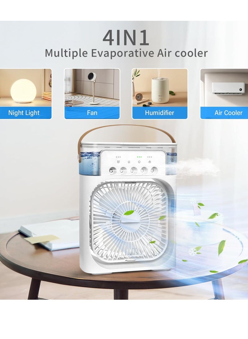 Portable Air Conditioner Fan Mini Evaporative Air Cooler With 7 Colors LED Light 1/2/3 H Timer 3 Wind Speeds And 3 Spray Modes 5 Spray Holes For Your Desk Nightstand Or Coffee Table Fan Evaporative Air Cooler CX-22 White