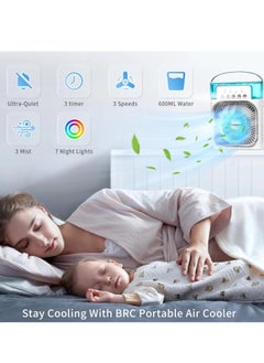 DIGI CORE Portable Air Conditioner Fan Mini Evaporative Air Cooler With 7 Colors LED Light 1/2/3 H Timer 3 Wind Speeds And 3 Spray Modes 5 Spray Holes For Your Desk Nightstand Or Coffee Table Fan Evaporative Air Cooler CX-22 White  - Image 3