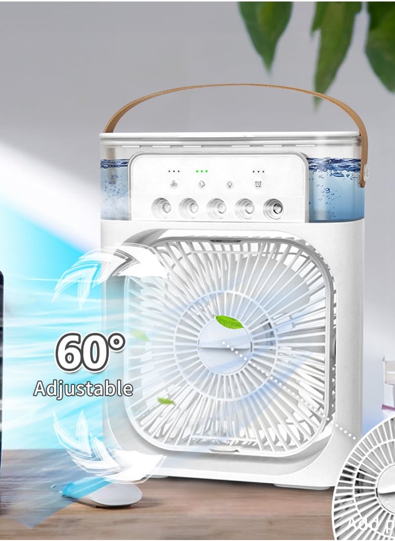 Portable Air Conditioner Fan Mini Evaporative Air Cooler With 7 Colors LED Light 1/2/3 H Timer 3 Wind Speeds And 3 Spray Modes 5 Spray Holes For Your Desk Nightstand Or Coffee Table Fan Evaporative Air Cooler CX-22 White