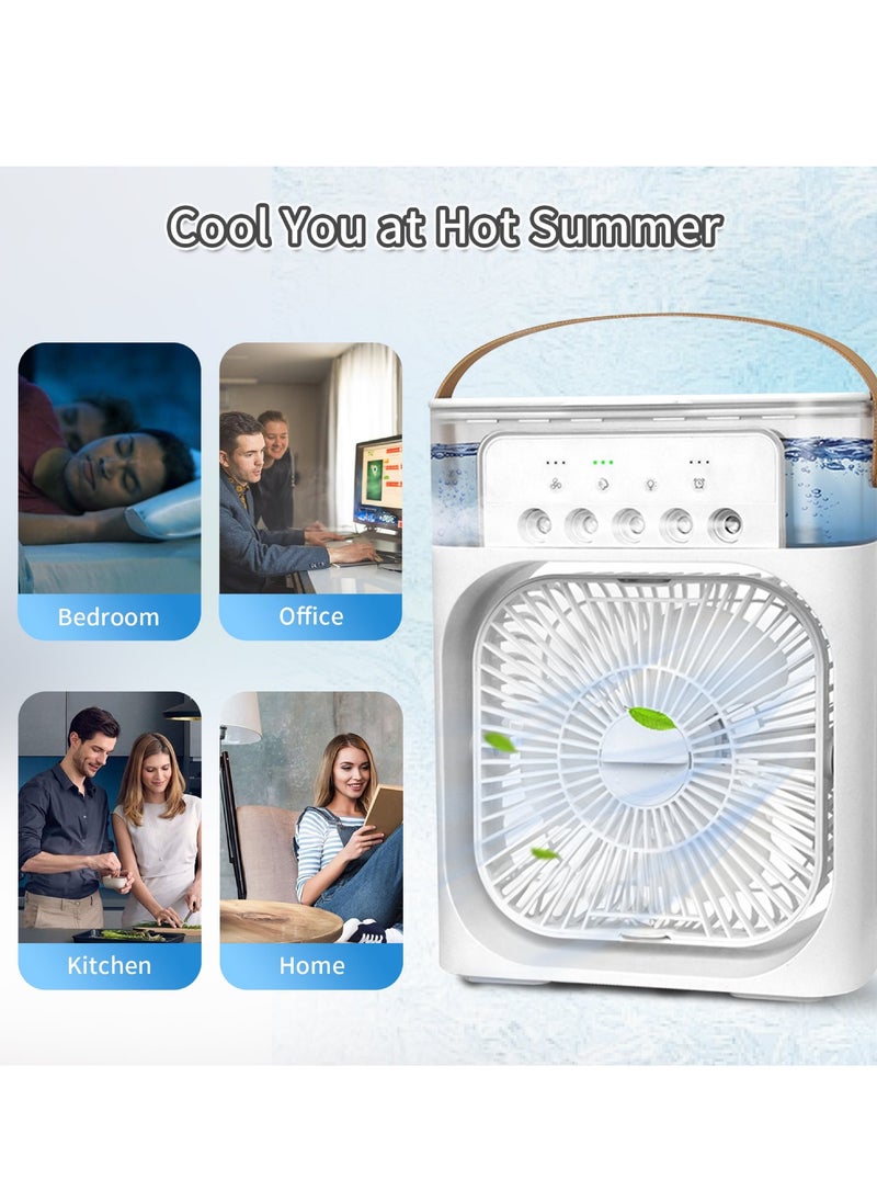 Portable Air Conditioner Fan Mini Evaporative Air Cooler With 7 Colors LED Light 1/2/3 H Timer 3 Wind Speeds And 3 Spray Modes 5 Spray Holes For Your Desk Nightstand Or Coffee Table Fan Evaporative Air Cooler CX-22 White