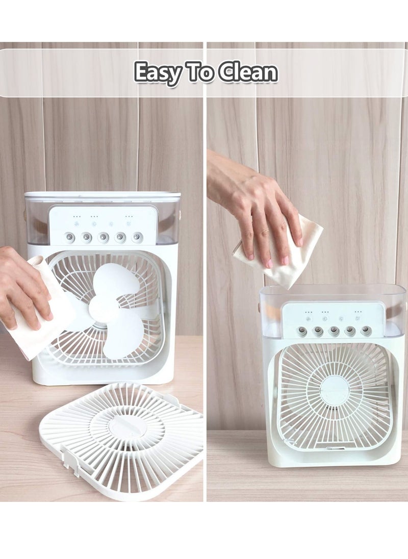 Portable Air Conditioner Fan Mini Evaporative Air Cooler With 7 Colors LED Light 1/2/3 H Timer 3 Wind Speeds And 3 Spray Modes 5 Spray Holes For Your Desk Nightstand Or Coffee Table Fan Evaporative Air Cooler CX-22 White