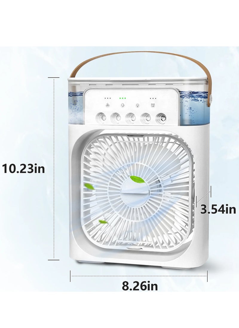 Portable Air Conditioner Fan Mini Evaporative Air Cooler With 7 Colors LED Light 1/2/3 H Timer 3 Wind Speeds And 3 Spray Modes 5 Spray Holes For Your Desk Nightstand Or Coffee Table Fan Evaporative Air Cooler CX-22 White