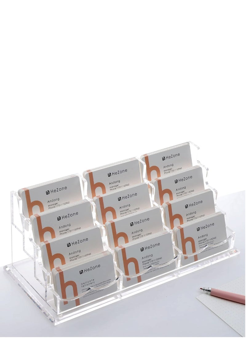 SMARTPOINTS Business Card Holder Display for Desk, 12 Slot 4 Tier Multiple-Clear Acrylic Business Card Stand Set, Holds Approximately 600 Cards(12 Cell H)  - Image 1