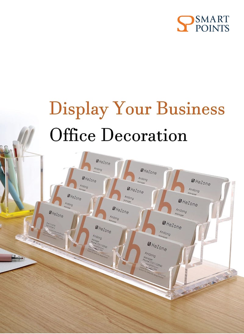 SMARTPOINTS Business Card Holder Display for Desk, 12 Slot 4 Tier Multiple-Clear Acrylic Business Card Stand Set, Holds Approximately 600 Cards(12 Cell H)  - Image 3