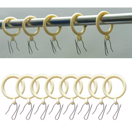 DEEGAA MART DEEGAAMART 24-Pack Curtain Rings with Eyelets, 1.25-Inch Inner Diameter, Metal Drapery Rings with Pinch Pleat Pointed Hooks,Metal Drapery Pin Pointed Hooks Fits Up to 1-Inch Rods Ivory Ring - Image 1