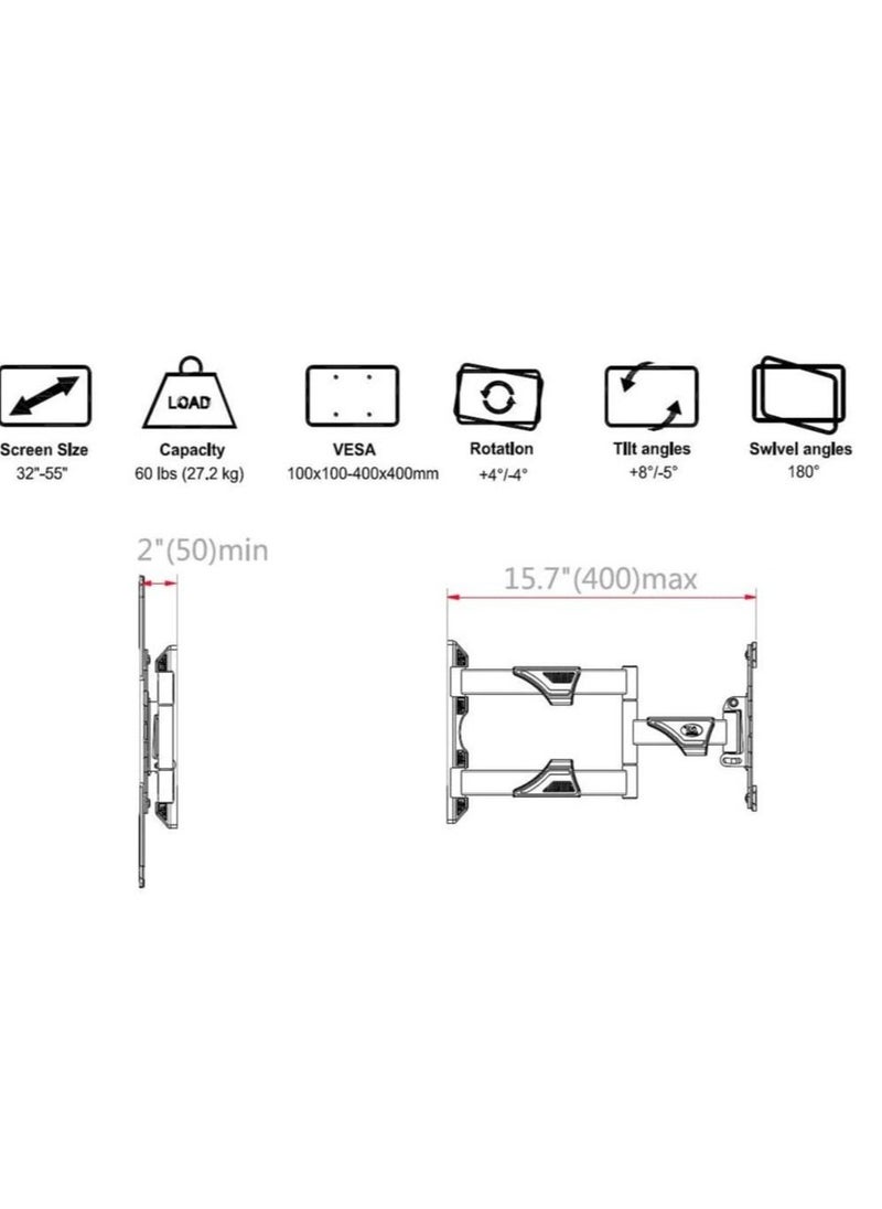 Full Motion TV Wall Mount for Most 32 55 Inch Computer Monitors and TVs Adjustable Tilting Rotating Weight up to 60lbs - Image 5