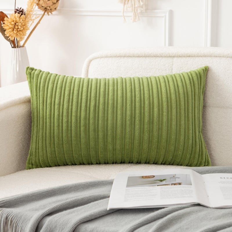 UGS UGASA Velvet Soft Solid Decorative Pillow Covers Lumbar Cushion Case for Sofa/Bedroom/Car, 1 Piece, 12x20 Inch, Green - Image 1