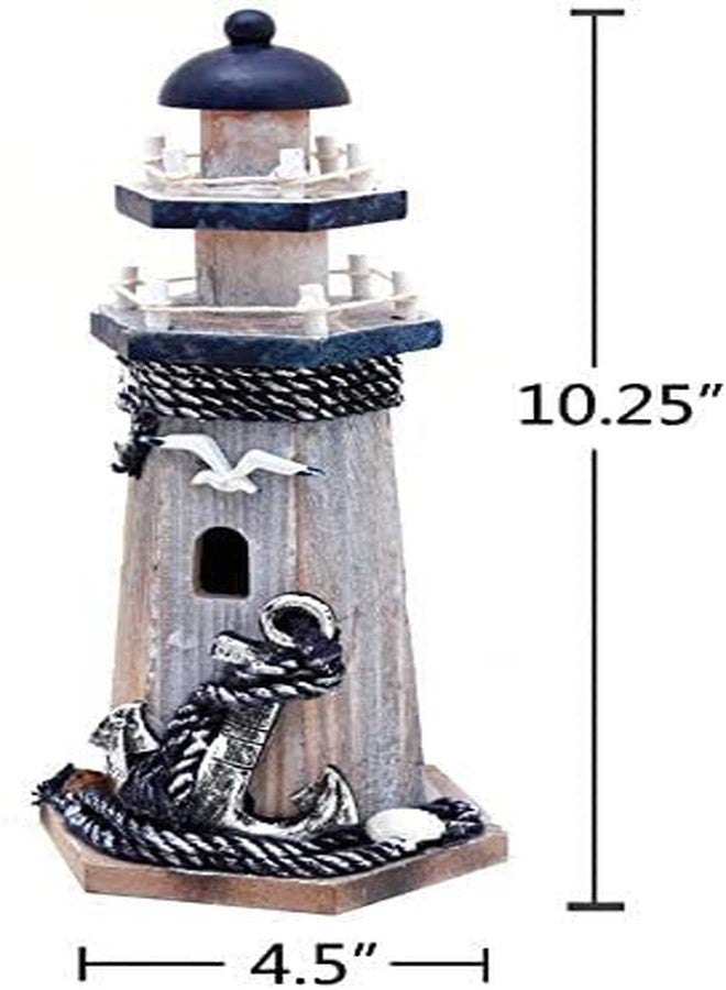 Linfevisi Nautical Decoration Handmade Wooden Lighthouse with Anchor&Seabird Marine Ornament Wooden Lighthouse 10.25" High Tabletop Decor - Image 2