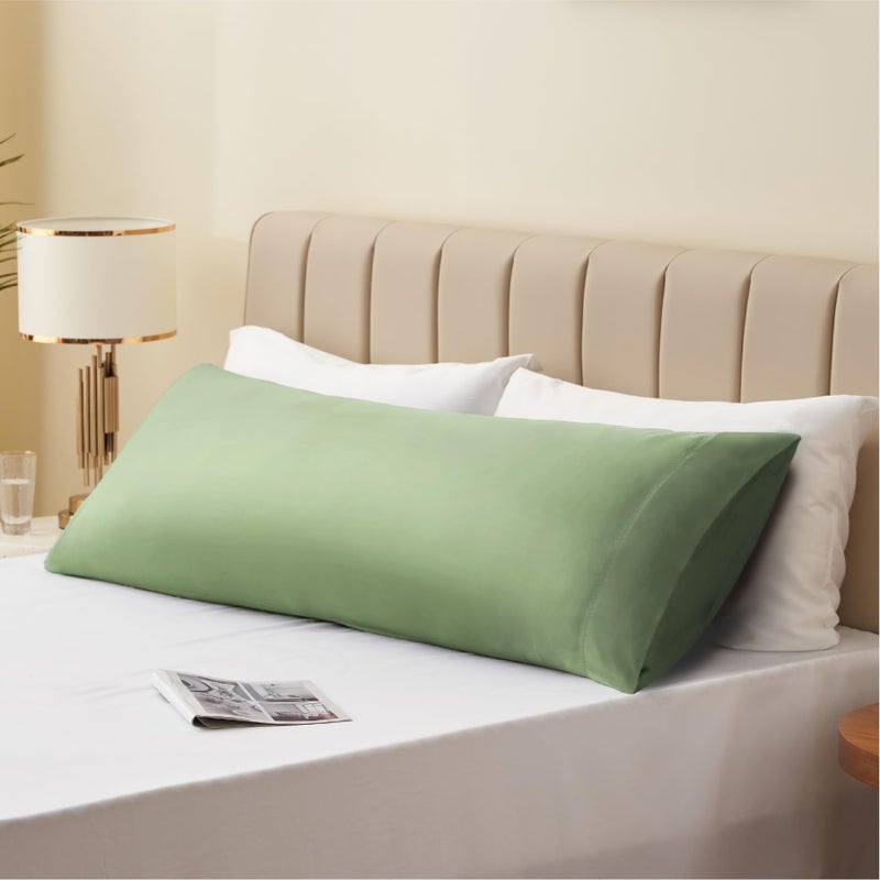 بيديليت غطاء وسادة الجسم بديليت غطاء وسادة طويل القبعات مصنوعة من الخيزران تنفس حريري ناعم وسادة وسادة وسادة تبريد كامل وسادة الجسم للنوم الساخن العرق الليلي (الحكيم الأخضر 20x54 بوصة) - Image 5