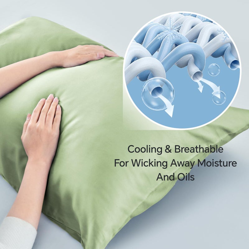 بيديليت غطاء وسادة الجسم بديليت غطاء وسادة طويل القبعات مصنوعة من الخيزران تنفس حريري ناعم وسادة وسادة وسادة تبريد كامل وسادة الجسم للنوم الساخن العرق الليلي (الحكيم الأخضر 20x54 بوصة) - Image 4