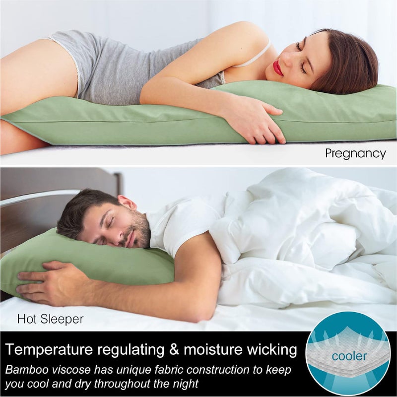 بيديليت غطاء وسادة الجسم بديليت غطاء وسادة طويل القبعات مصنوعة من الخيزران تنفس حريري ناعم وسادة وسادة وسادة تبريد كامل وسادة الجسم للنوم الساخن العرق الليلي (الحكيم الأخضر 20x54 بوصة) - Image 3