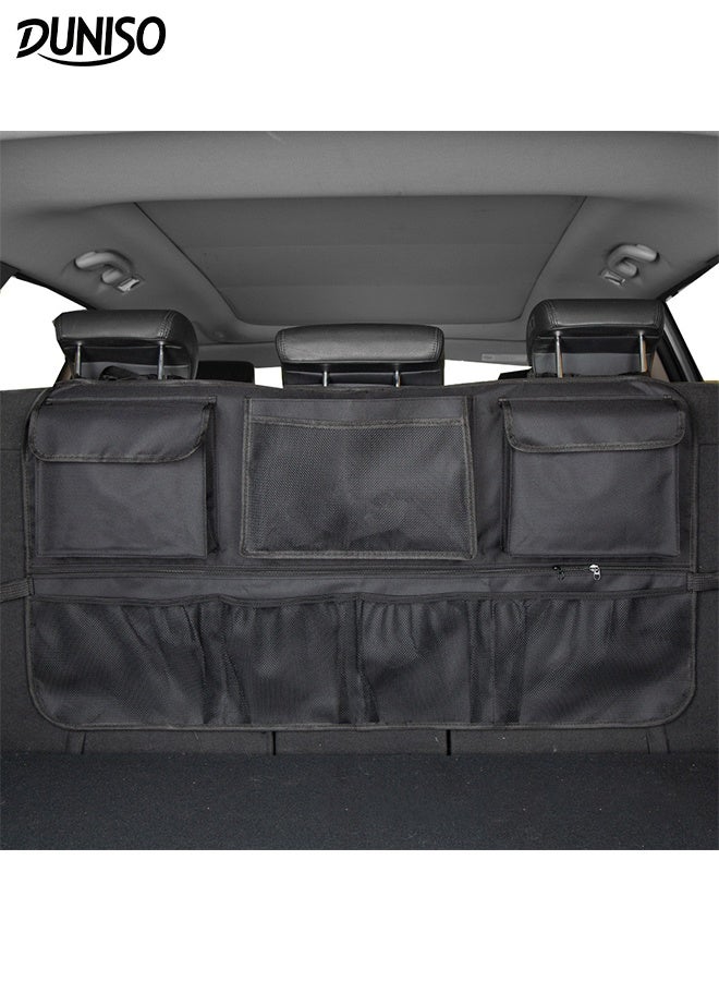 DUNISO Car Boot Organiser Adjustable Straps Waterproof Durable 7 Bags Car Seat Organiser for Easy Hanging Boot Bag Collapsible Waterproof Space Saving Trunk Storage Bag Seat Back Protectors for Car Backseat Cover - Image 1