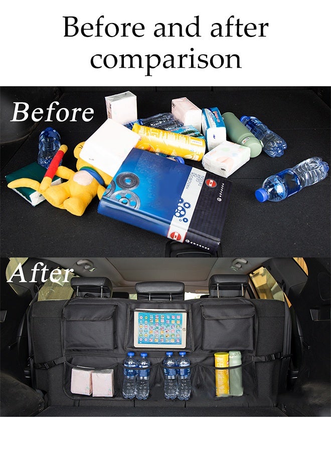 DUNISO Car Boot Organiser Adjustable Straps Waterproof Durable 7 Bags Car Seat Organiser for Easy Hanging Boot Bag Collapsible Waterproof Space Saving Trunk Storage Bag Seat Back Protectors for Car Backseat Cover - Image 3