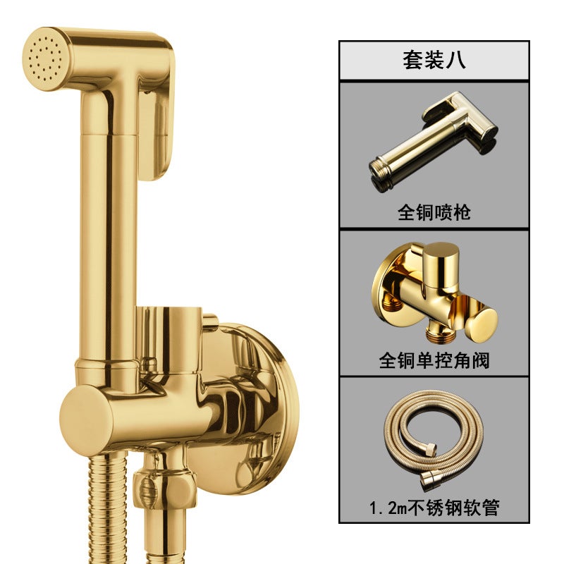 All-Copper Toilet Flushing Spray Gun Bidet Toilet One In And One Out Angle Valve Bathroom Pressurized Flush Gun Faucet - Image 1