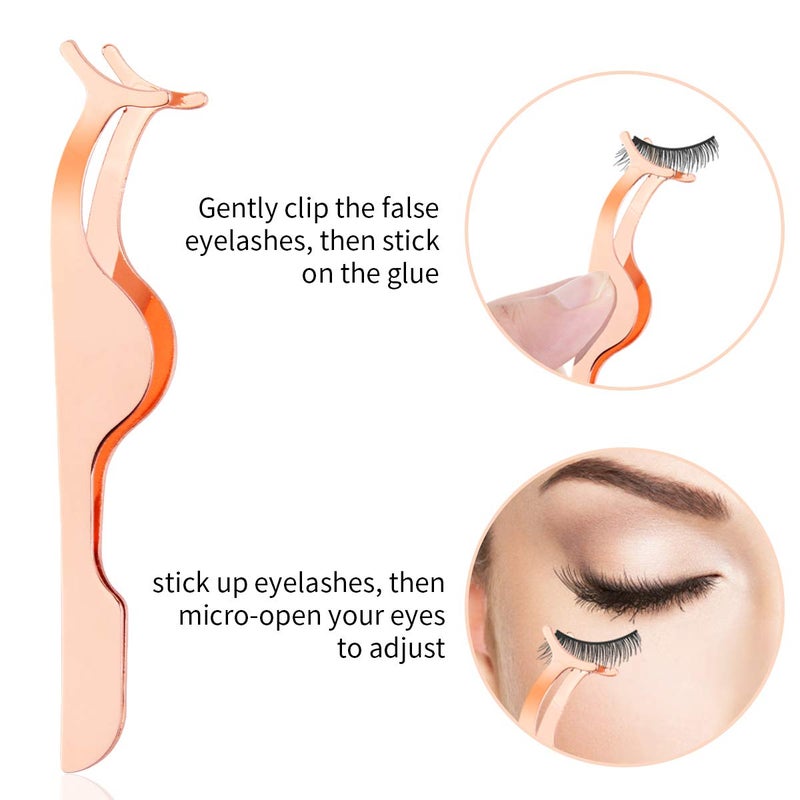 Calary Arroyner 3Pcs Eyelashes Tool Fake Lash Applicator Lash Tools Fake Eyelashes Scissors (Rose Golden) - Image 3