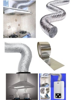 Shams A hobby or chimney that expands to 10 meters and a diameter of 5 inches (12.55 cm) of thermally expandable aluminum for the kitchen hood, gas heater and air conditioner + a special thermal paste roll of 23 yards + a hobby hood with a button to control the opening and closing  - Image 1
