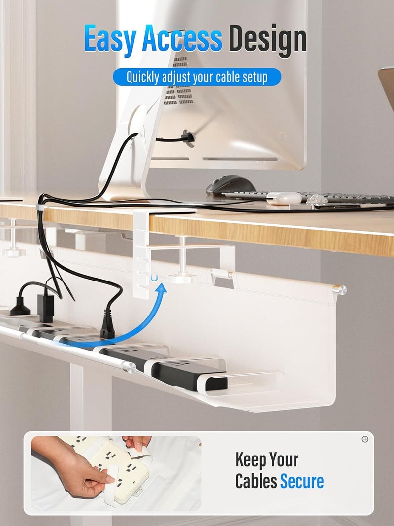 Cinati [Upgraded] Large Under Desk Cable Management Tray, Cable Management Under Desk No Drill, 28.4" Fabric Cord Hider for Wire Organizer, Cord Organizer for Office, Home - Supports Up to 30lbs White - Image 5