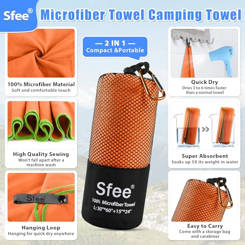Sfee 2 Pack Microfiber Travel Towel, Quick Dry Towel Camping Towel Beach Towel Super Absorbent Compact Lightweight Sports Gym Towels Set for Beach, Gym, Hiking, Pool, Backpacking, Bath, Yoga - Image 2