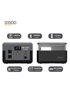 Solaris Solutions Solaris Portable Power Station S1500 1280Wh 400,000mAh 1500W Solar Generator 1.5Hrs to 100% LiFePO4 Battery  - Image 3