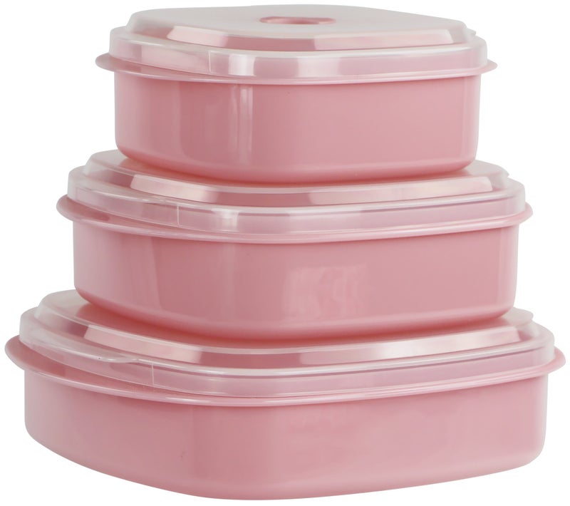 Reston Lloyd Nesting Microwave Containers Set of 3 Adjustable Steam Vents Airtight Meal Prep Durable BPAFree Plastic Freezer  Dishwasher Safe Cookware  Food Storage Anyday Cookware Pink