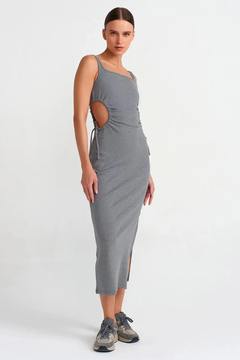 Dilvin Charcoal Grey DILVIN Sleeveless Bodycon Midi Dress With Cut-Out for Women | Best Price UAE