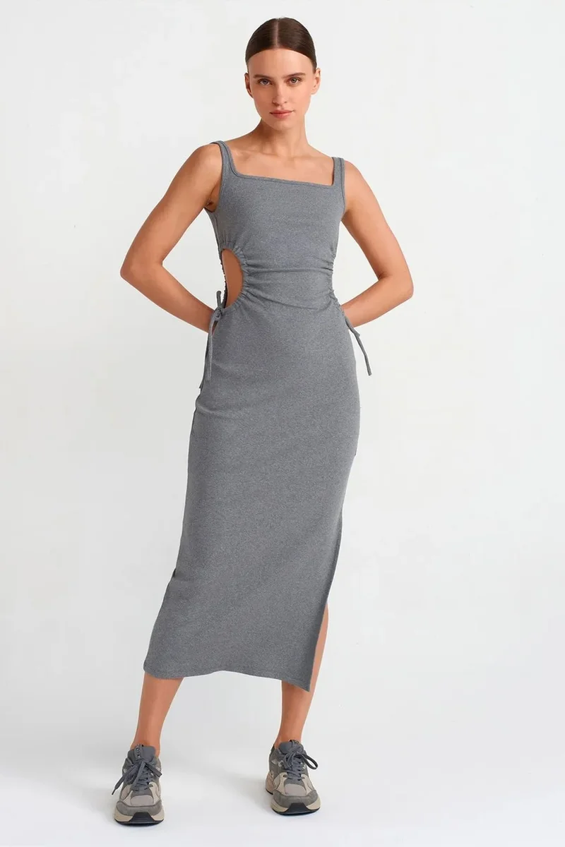 ديلفين DILVIN Sleeveless Bodycon Midi Dress With Cut-Out