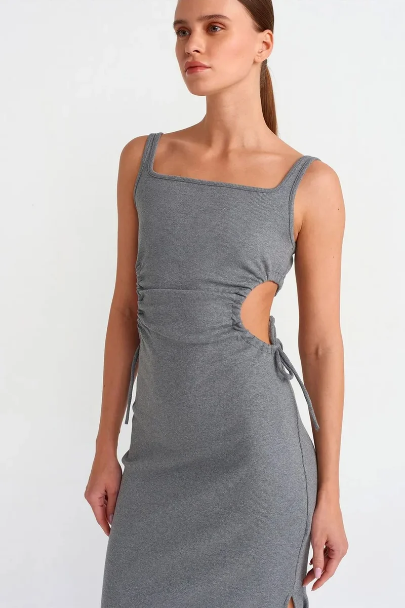 Dilvin Charcoal Grey DILVIN Sleeveless Bodycon Midi Dress With Cut-Out for Women | Best Price UAE