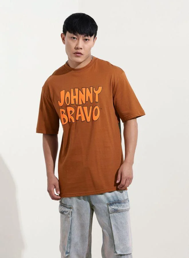 The Indian Garage Co Men Boxy Fit Johnny Bravo Printed Crew Neck Half Sleeves T-Shirt