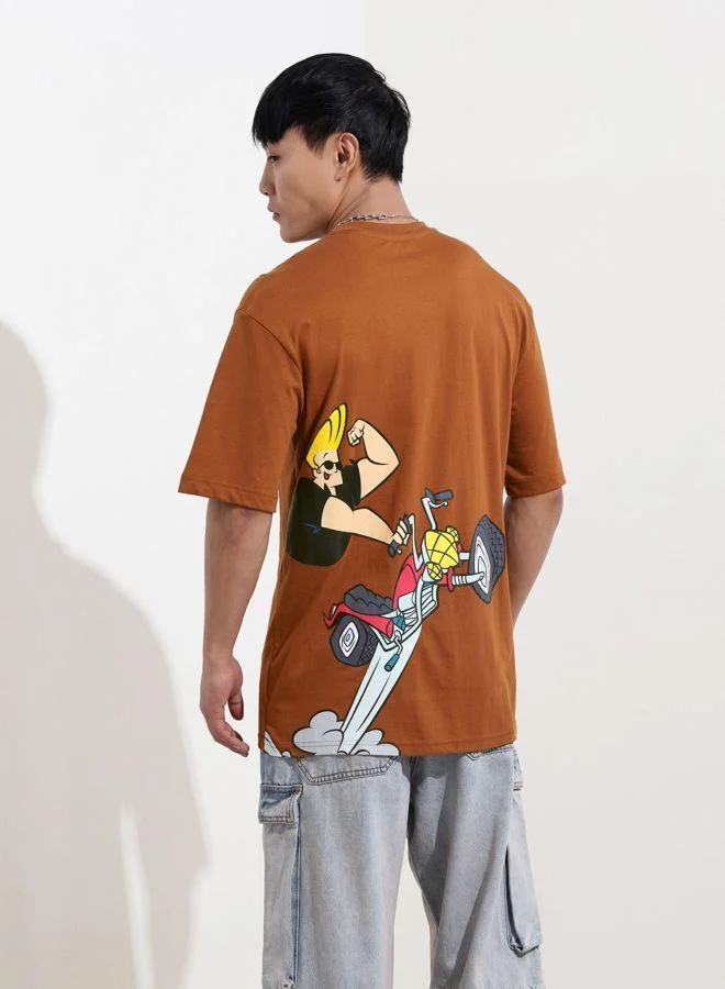 The Indian Garage Co Men Boxy Fit Johnny Bravo Printed Crew Neck Half Sleeves T-Shirt