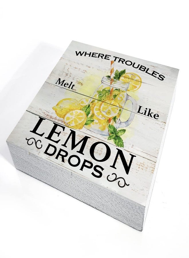 MAVOTEN Where Troubles Melt Like Lemon Drops Wood Box Sign Rustic Wooden Box Sign Summer Farmhouse Home Kitchen Desk Shelf Decor (5 X 5 Inch) - Image 3