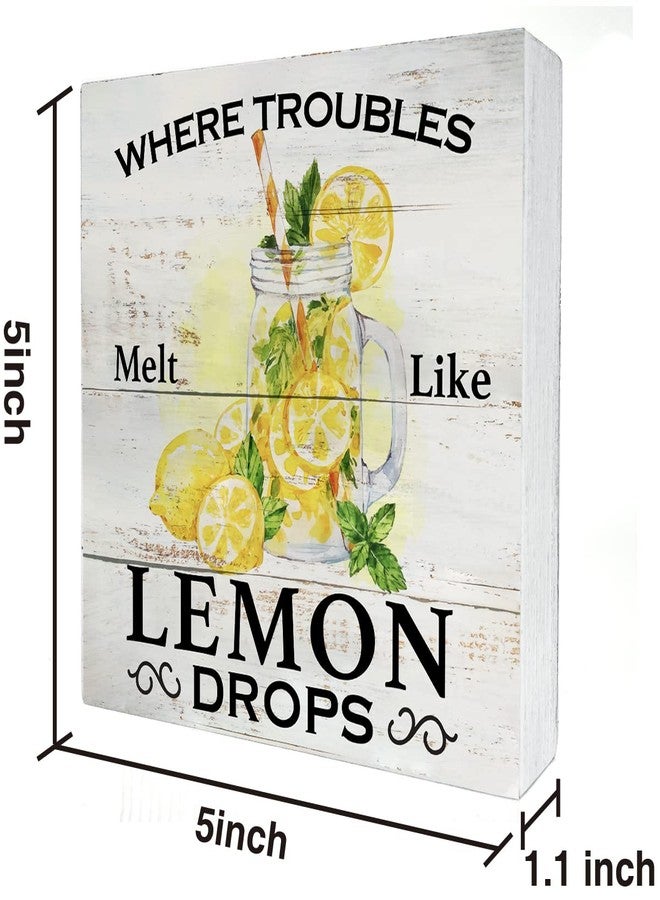 MAVOTEN Where Troubles Melt Like Lemon Drops Wood Box Sign Rustic Wooden Box Sign Summer Farmhouse Home Kitchen Desk Shelf Decor (5 X 5 Inch) - Image 2