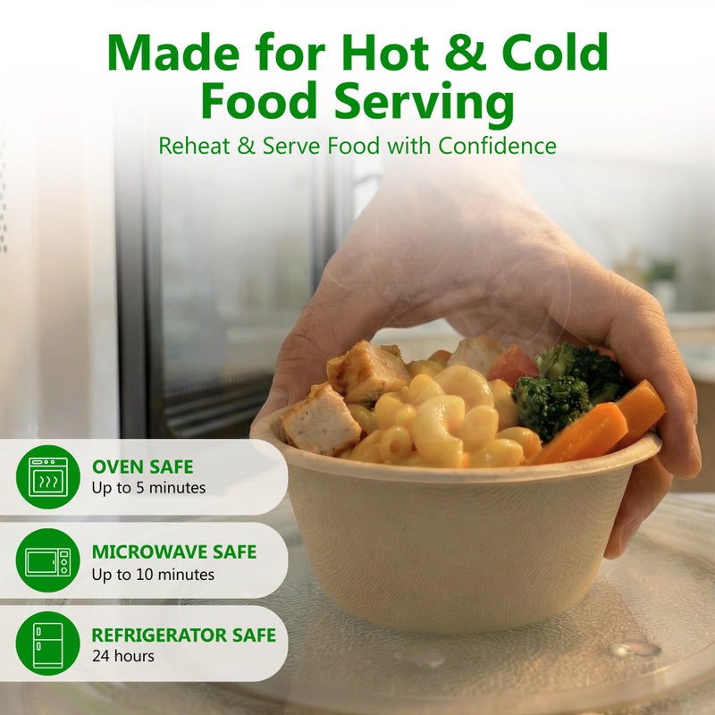 Enviro Safe Home 10 Oz Bamboo Disposable Bowls For Hot Soup, 100 Pack - Small, Heavy Duty, Microwavable, Oven Safe - Perfect for Hot Food, Meals, Acai & More - Eco-Friendly, Leak-Proof - Image 3
