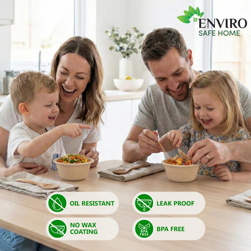 Enviro Safe Home 10 Oz Bamboo Disposable Bowls For Hot Soup, 100 Pack - Small, Heavy Duty, Microwavable, Oven Safe - Perfect for Hot Food, Meals, Acai & More - Eco-Friendly, Leak-Proof - Image 4