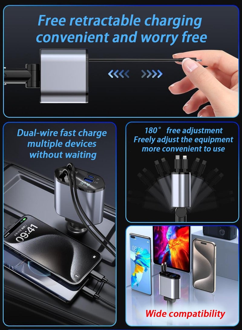 HILUKE 12/24V 120W Fast Car Charger with Retractable Charging Cable Fast Car Power Adapter PD20W for iPhone Type C 40W Car Bluetooth USB Charger Plug with iPhone,Samsung,Galaxy,Huawei,Xiaomi - Image 3