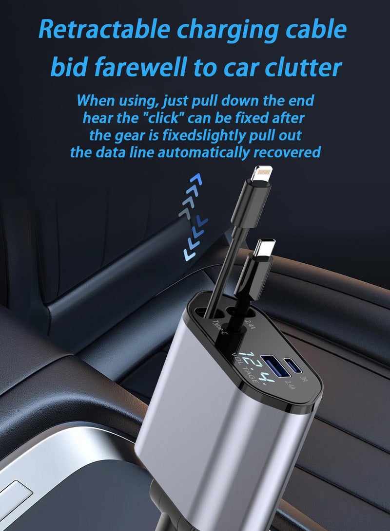 HILUKE 12/24V 120W Fast Car Charger with Retractable Charging Cable Fast Car Power Adapter PD20W for iPhone Type C 40W Car Bluetooth USB Charger Plug with iPhone,Samsung,Galaxy,Huawei,Xiaomi - Image 4