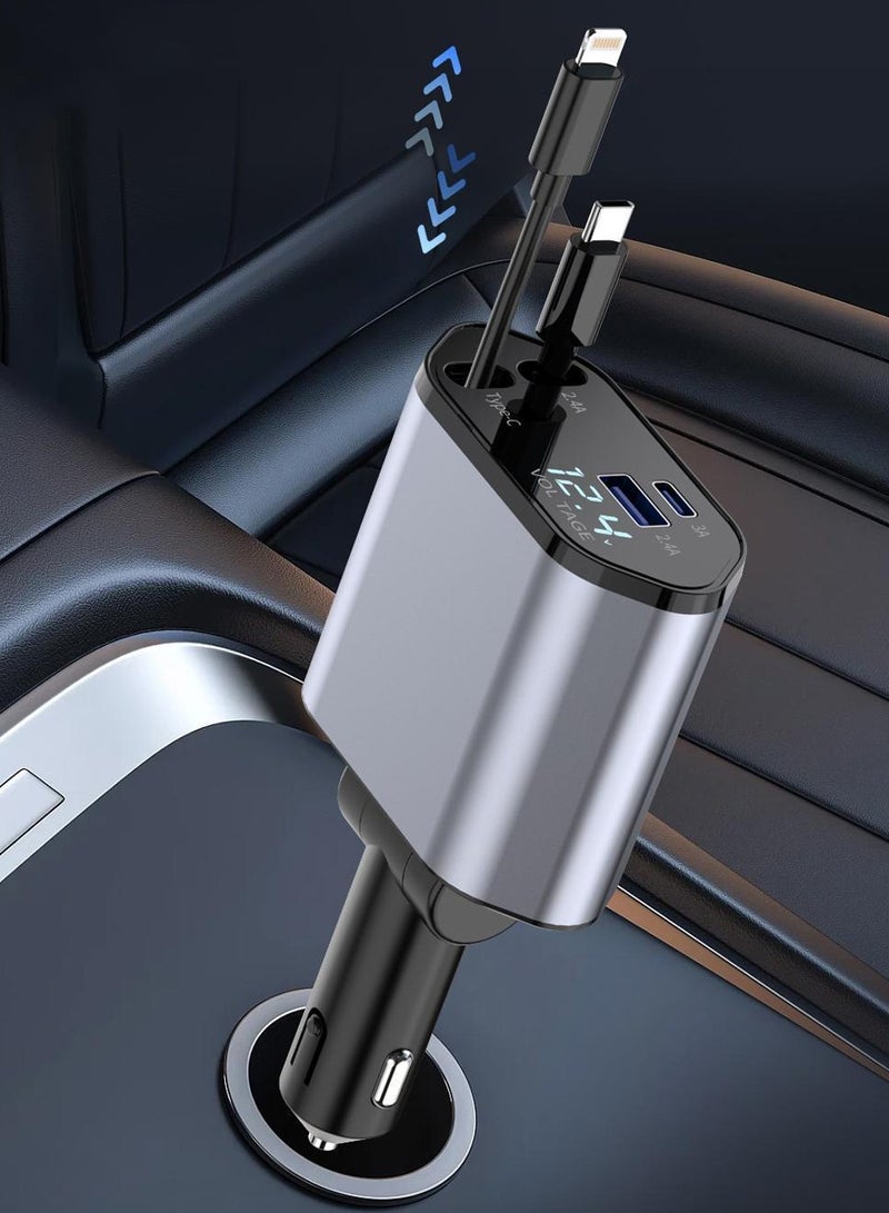 HILUKE 12/24V 120W Fast Car Charger with Retractable Charging Cable Fast Car Power Adapter PD20W for iPhone Type C 40W Car Bluetooth USB Charger Plug with iPhone,Samsung,Galaxy,Huawei,Xiaomi - Image 5