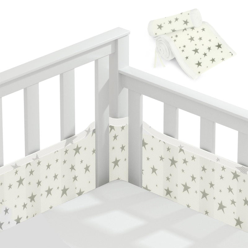 Vicloon Cot Bumper, 2Pcs Breathable Mesh Cot Liner, Crib Rail Cover Baby Crib Bumper, Baby Boys Girls Nursery Breathable Crib Bed Liner Bumper (Star） - Image 1