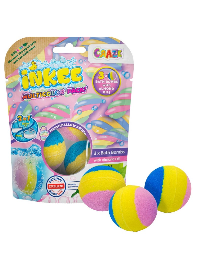 CRAZE Inkee 3pcs Multipack Bath Bombs - Vegan, Dermatologist Approved with Almond Oil & Playful Marshmallow Aroma for Kids  - Image 1