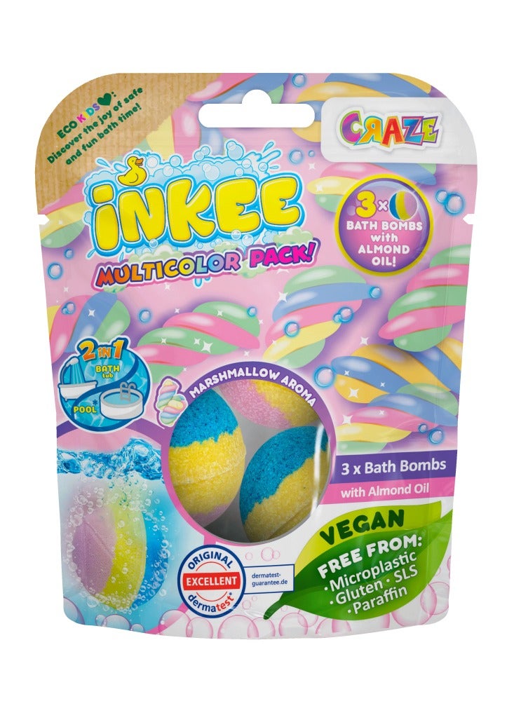 CRAZE Inkee 3pcs Multipack Bath Bombs - Vegan, Dermatologist Approved with Almond Oil & Playful Marshmallow Aroma for Kids  - Image 2