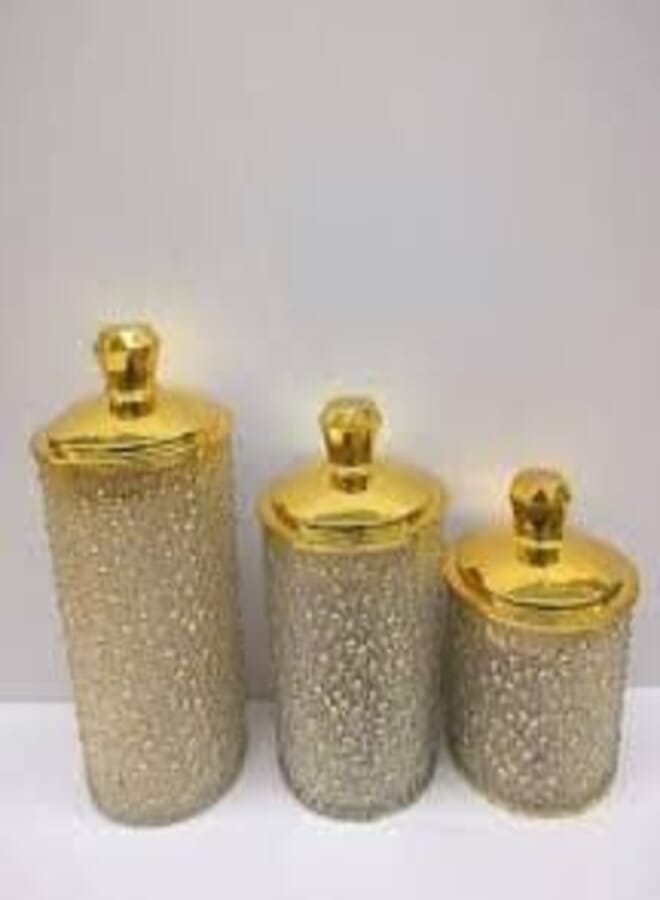 Generic Decorative Acrylic Storage Canisters, Set of 3, Gold Lid, for Candy, Nuts, Tea, Coffee .SG