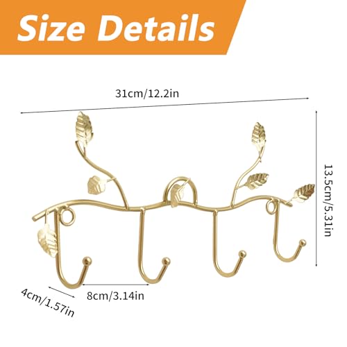 MOROBOR Gold Leaf Coat Rack Wall Mount Hooks 2 Pack Iron Hooks with 4 Hooks Key Hangers for Wall Decor No Drill Required - Image 3