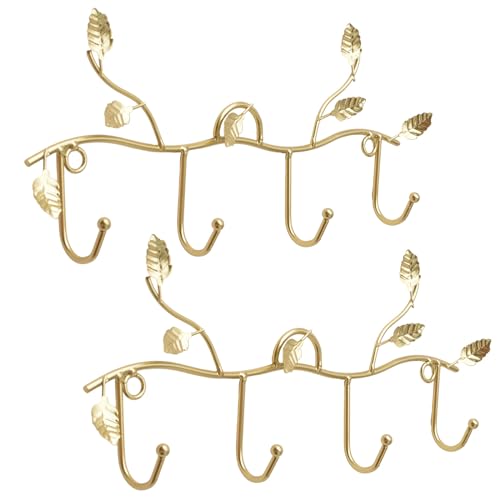 MOROBOR Gold Leaf Coat Rack Wall Mount Hooks 2 Pack Iron Hooks with 4 Hooks Key Hangers for Wall Decor No Drill Required - Image 1