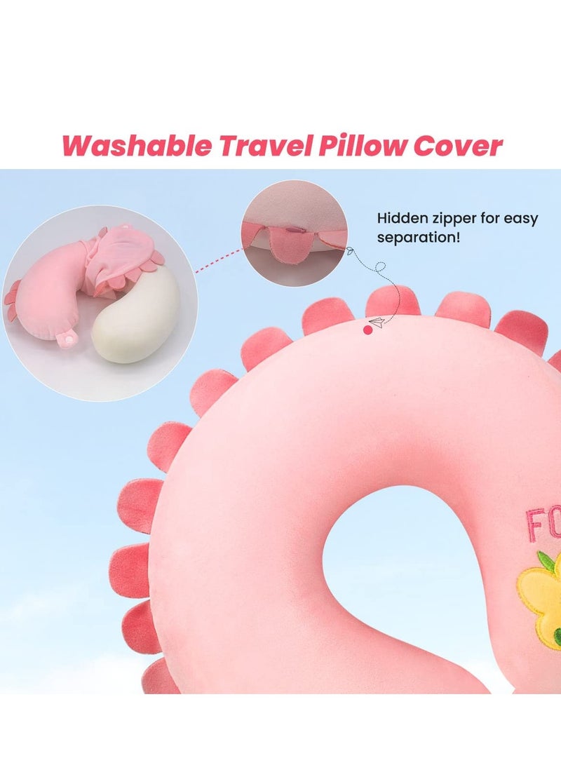 SYOSI U-Shaped Memory Foam Travel Pillow, Neck Support Pillow, Comfortable Cartoon Neck Cushion for Traveling, Headrest Airplane Pillow for Adults, Kids (Pink) - Image 5