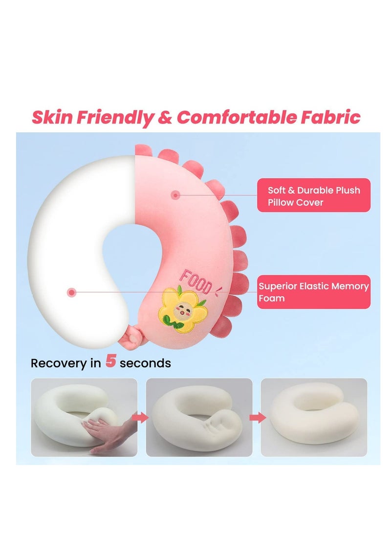 SYOSI U-Shaped Memory Foam Travel Pillow, Neck Support Pillow, Comfortable Cartoon Neck Cushion for Traveling, Headrest Airplane Pillow for Adults, Kids (Pink) - Image 2