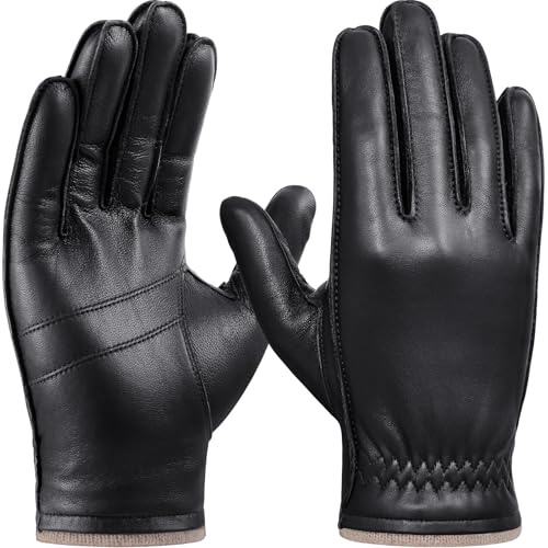 GSG SINCE 1998 GSG Mens Chrome-Free Sheepskin leather driving gloves, Winter Warm Wool Touchscreen Dress Glove-Cold Weather Motorcycle Texting,Black,L - Image 1