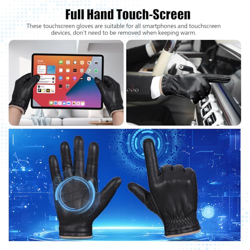 GSG SINCE 1998 GSG Mens Chrome-Free Sheepskin leather driving gloves, Winter Warm Wool Touchscreen Dress Glove-Cold Weather Motorcycle Texting,Black,L - Image 3