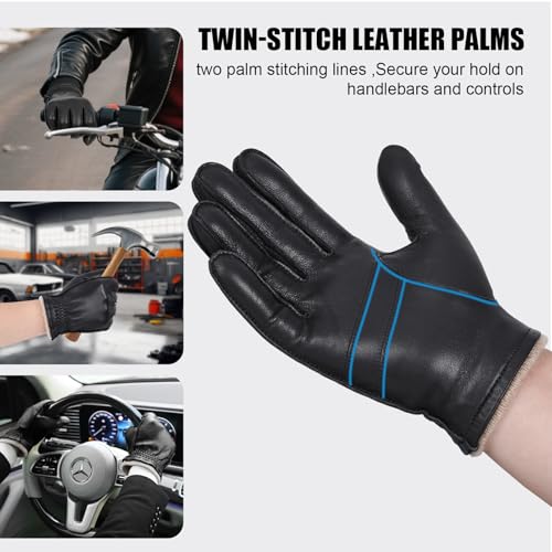 GSG SINCE 1998 GSG Mens Chrome-Free Sheepskin leather driving gloves, Winter Warm Wool Touchscreen Dress Glove-Cold Weather Motorcycle Texting,Black,L - Image 4