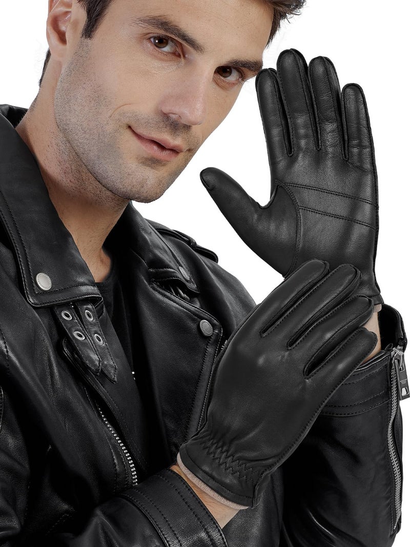 GSG SINCE 1998 GSG Mens Chrome-Free Sheepskin leather driving gloves, Winter Warm Wool Touchscreen Dress Glove-Cold Weather Motorcycle Texting,Black,L - Image 2